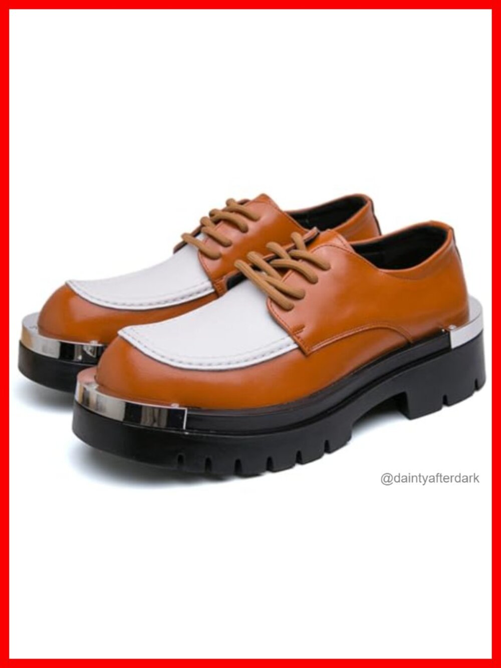 Men's Patent Leather Gradient Metal-Plate Platform Oxfords Wide Round Toe Lace
